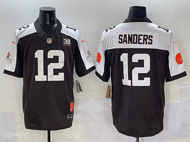 Men's Cleveland Browns #12 Shedeur Sanders Brown/White 2025 Draft F.U.S.E. With Jim Brown Memorial & Home Patch Vapor Limited Stitched Football Jersey Men's Cleveland Browns #12 Shedeur Sanders Brown/White 2025 Draft F.U.S.E. With Jim Brown Memorial & Home Patch Vapor Limited Stitched Football Jersey